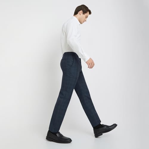 Image of Raymond Men Slim Fit Checks Pattern Polyester Blend Flat Front Formal Trouser