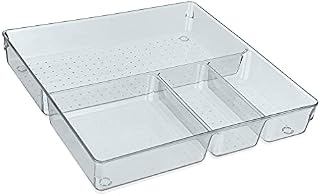 LIVIVO 4 Compartment Drawer Desk Organiser - Made From Clear Plastic, Storage Box Divider For Makeup, Stationary, Utensils, Tools, in the Office, Home, Kitchen, Garage, Bedroom