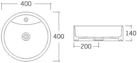 Technical diagram of a round ceramic basin le meudan