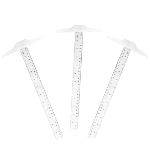 BokWin 3PCS Junior T-Square Plastic Transparent T-Ruler, 12 Inch/30 cm Drafting T-Square Measuring Scale Ruler for Art Framing and Drafting