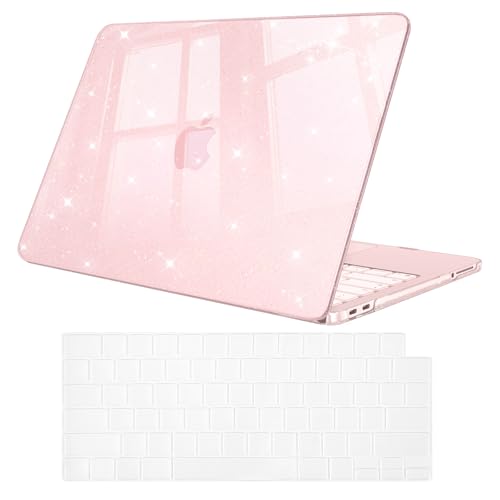 FINTIE Etui kompatybilne z MacBook Neo 13 cali 2026 (chip A18 Pro, model A3404) - [z 1 folią na klawiaturę] Lekkie cienkie etui, twarde etui z tworzywa sztucznego, pudrowy róż z brokatem