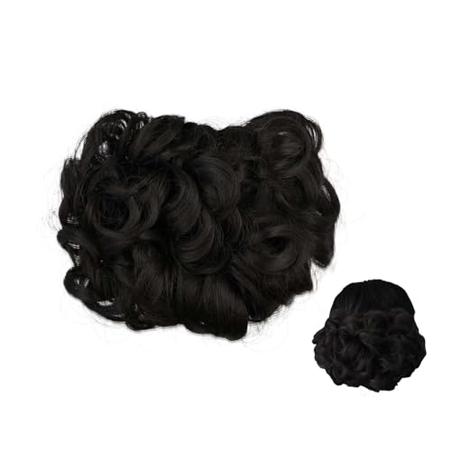 GUEDKIKL Black Messy Curly Dish Hair Bun, Retro Messy Big Hair Bun in Ponytail Extension, Easy Stretch hair Combs Clip for Women Scrunchie