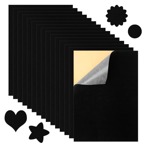 MOSTFUN 15 Piezas Negro Hojas de Fieltro Adhesivas, Terciopelo Suave Fieltro en la Respaldo Adhesivo Para Joyeros y Forros De Cajones Decoración Del Hogar Artes y Manualidades 21 x 30 cm