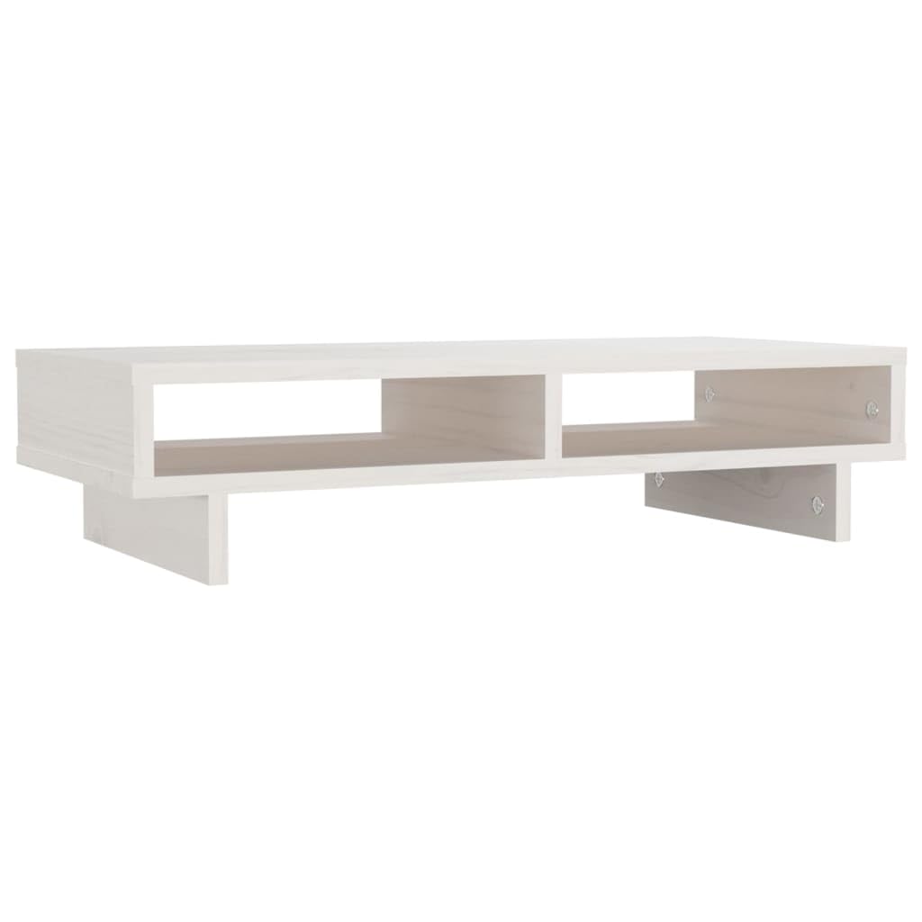 Vidaxl White Solid Pine Wood Monitor Stand In - Desktop Riser With Storage Functionality Size 27