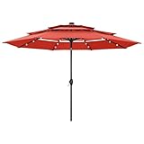 PHI VILLA Sonnenschirm Balkon Groß 300cm Balkonschirm Garten Terrasse Gartenschirm mit LED Kurbel UV Schutz Parasol Windfest,Orangerot