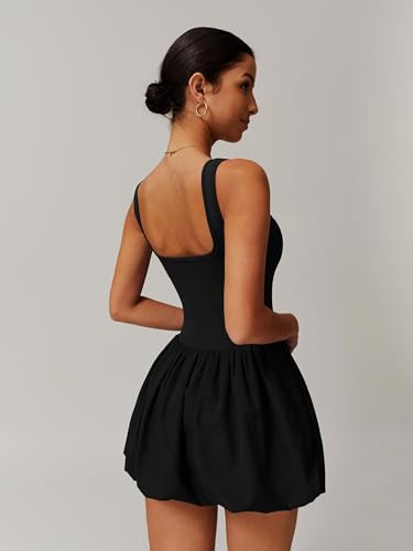 ABOCIW Womens Bubble Tennis Dress Squre Neck Sleeveless Workout Golf Athletic Dresses Build in Shorts with Pockets2