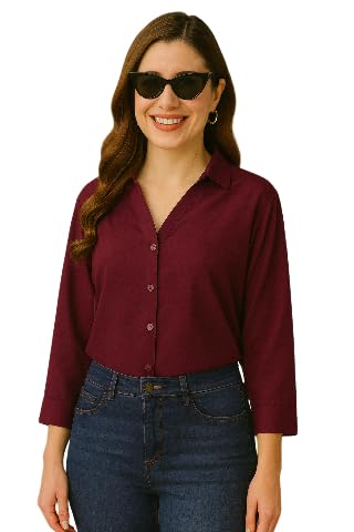 Image of FUNDAY FASHION Women's Regular Fit Solid V Collered Casual Shirt