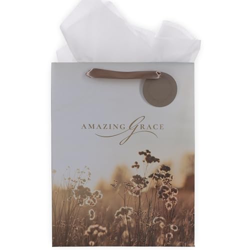 Image of Christian Art Gifts Large Gift Bag with Tissue Paper, Amazing Grace, Taupe