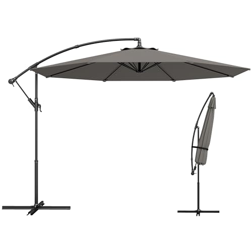 Outsunny Parasol Excéntrico, Ø300 cm, Sombrilla de Jardín con Base Cruzada, Toldo Ajustable, Manivela, 8 Barras, UPF30+, para Terraza, Patio, Exterior, Gris