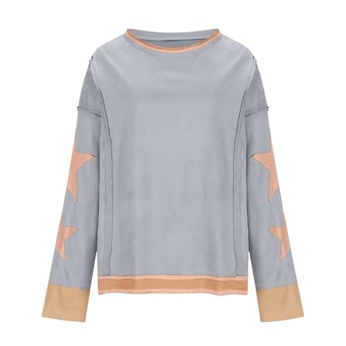 Conjuntos de camisetas femininas de gola redonda para outono verão manga longa color block ajuste so