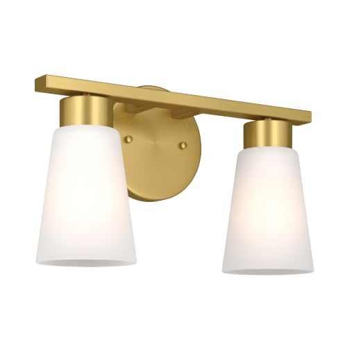 Image of Kichler Stamos 13.25 inch 2-Light Soft Modern Vanity Light with Satin Etched Glass in Brushed Gold, (8.25 inch H x 13.25 inch W), 55120BG