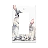 Pznen Grey Rabbit 1 Gang Single Decorator GFCI/Rocker Wall Plate Cute Animal Hare Mom with Little Bunny Electrical Outlet Decorative Receptacle Cover Light Switch