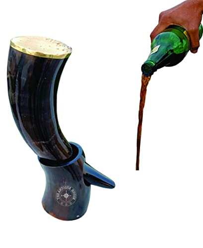 Klaxon viking noir 100 % naturel avec support pour bière, vin Cover