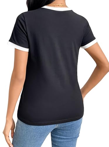 Remidoo Womens Ringer Tee Crew Neck Color Block Casual Summer Short Sleeve T Shirt2