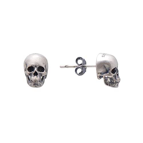 925 Sterling Silver Human Skull Earrings Studs for Men