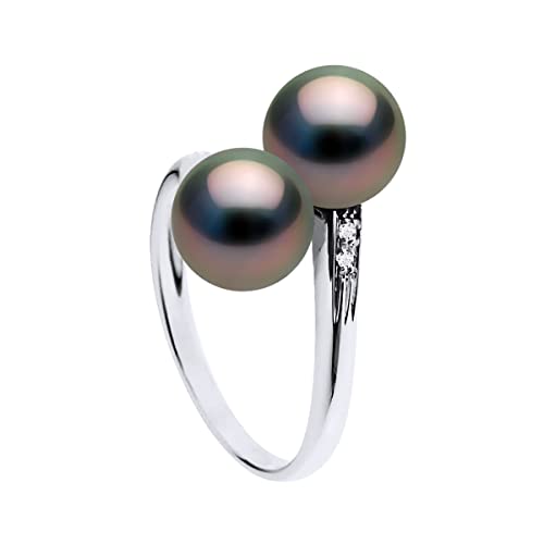 PEARLS & COLORS - Bague TOI & MOI - Perles de Culture de Tahiti Rondes 8-9 mm - Qualité A+ - Diamants 0,020 Cts - Disponible en Or Jaune & Or Blanc - Bijou...