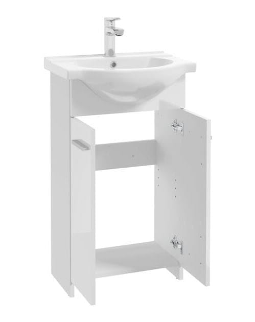 .Deftrans Domodomo - Mueble de baño con Lavabo, 85 x 45 x 26 cm, Color Blanco, Lavabo de cerámica, Armario de pie para baño pequeño