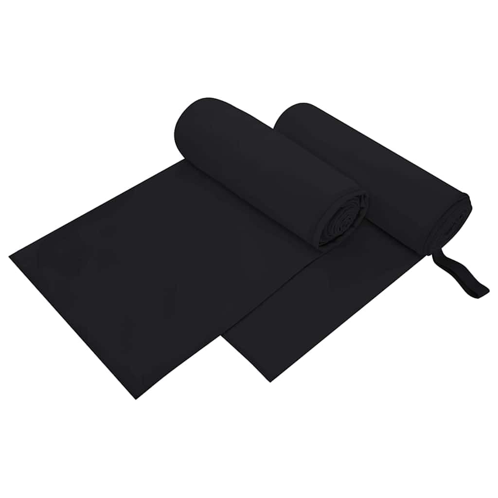 Sporthandtücher Set 2er Schwarz, Soft Touch Polyester Polyamid, 100 x 200 cm saugfähig schnelltrocknend für Fitness Reise Gym Dusche Sauna Strand Wellness