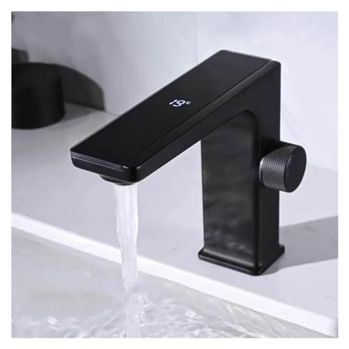 Robinet de lavabo noir à affichage température hydroélectrique pour salle de bains