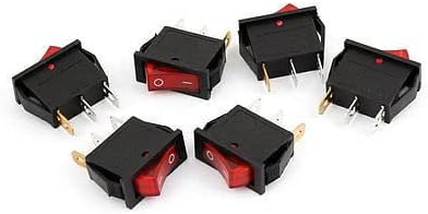 SPST Rocker Switch AC 125V/30A 250V/15A ON/Off 3 Pin | High current 30A/15A SPST rocker switch, red indicator, 3-pin, 6-pack for marine/industrial use.