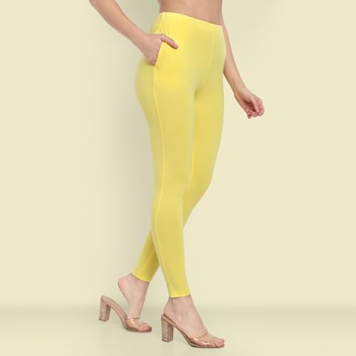 Image of ONE SKY Women Full Length Leggings | Cotton Modal Spandex Blend | High Waist Stretchable & Bio-Washed Fabric | Colour-Lock Technology | Comfortable Leggings for Women