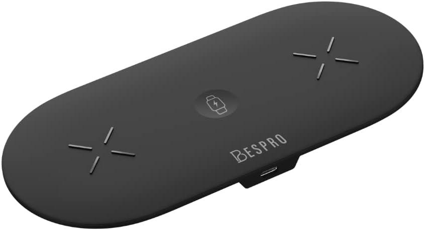 PRO Trio MAT 110 3-in-1 Wireless Charging Mat Station with 1M-Type C Cable,Qi Certified|i-Watch/Pro i-Phone 14/14Pro/13/12/11/11 Pro/11 Pro Max/X/Xr/Xs/8 Plus & Other Qi Devices-Black