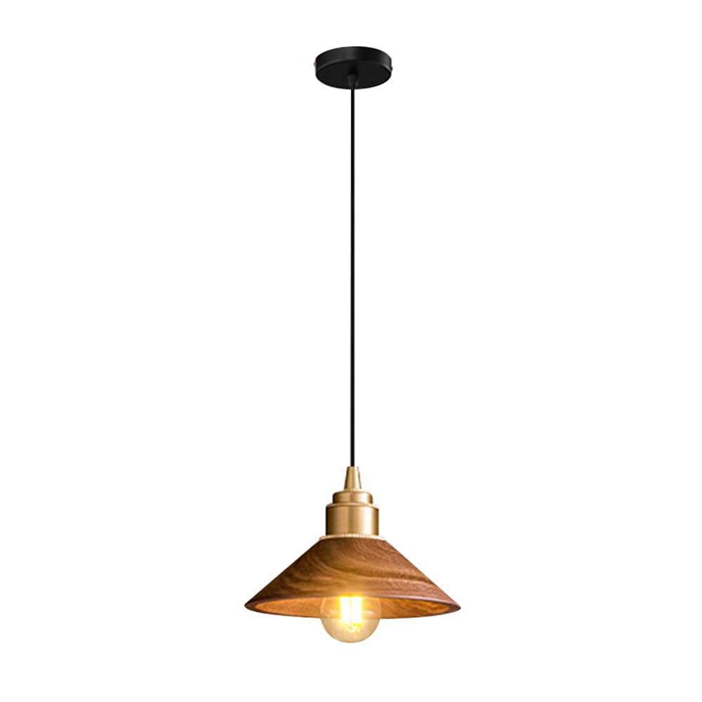 Suspension conique en bois et laiton E27 pour îlot de cuisine moderne
