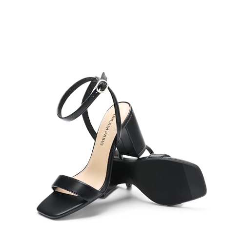 DREAM PAIRS Women's Chunky Heels Square Open Toe Ankle Buckle Strappy Block Heeled Sandals for Party Wedding Daily3