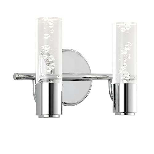 Image of JONATHAN Y 10.75 inch Chrome Modern Integrated LED Vanity Light Wall Sconce for Bathroom, Clear Bubble Acrylic Shade Minimalist Art Deco Light for Hallway, Entryway, 4000K (JYL7223A)