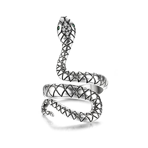 CASSIECA Anillo de Serpiente de Plata de Ley 925 Joyería Gótica Anillo de Personalidad de Moda Animal Retro Anillo de Declaración Ajustable Abierto Antiguo Anillos Apilables para Mujeres y Hombres Cover