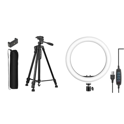Image of Tygot 3366 Aluminum Tripod (55-Inch), Universal Lightweight Tripod with Mobile Phone Holder Mount &