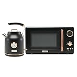Haden 0.7 Cubic Foot Countertop Microwave Oven, 700 Watts, Bundled with Dorset 1.7 Liter Stainless Steel Electric Hot Water Kettle, Black & Copper