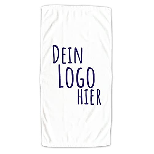 GRAZDesign Werbeartikel mit eigenem Logo | Firmen Handtuch personalisierbar, 100x50cm, indivieduelles Bild und Text, Gästehandtuch in weiß, Bedrucktes Handtuch als Werbegeschenk Werbeartikel