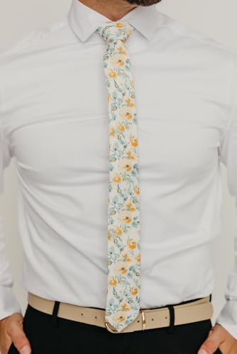 Image of DAZI Men's Skinny Tie Floral Print Cotton Necktie, Great for Weddings, Groom, Groomsmen, Missions, Dances, Gifts.