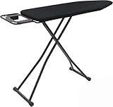 DWELLTON Folding Ironing Board, 122 x 38cm Ironing Surface, Adjustable Height Up To (74-91cm), Includes Silicone Iron Rest, Durable with Safety Lock & Anti-Skid Feet, Foldable Ironing Boards (Black)