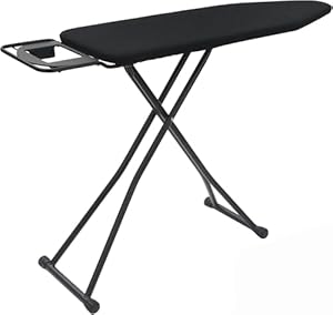 DWELLTON Folding Ironing Board, 122 x 38cm Ironing Surface, Adjustable Height Up To (74-91cm), Includes Silicone Iron Rest, Durable with Safety Lock & Anti-Skid Feet, Foldable Ironing Boards (Black)