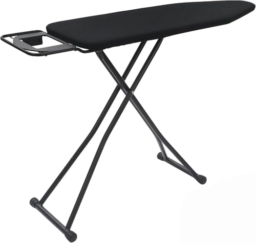 DWELLTON Folding Ironing Board, 122 x 38cm Ironing Surface, Adjustable Height Up To (74-91cm), Includes Silicone Iron Rest, Durable with Safety Lock & Anti-Skid Feet, Foldable Ironing Boards (Black)