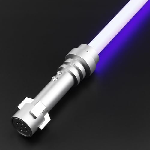 TXQ SABER RGB Light Saber for Adults and Kids Heavy Dueling 16 Smooth Swing Sound Fonts and 12 Colors Changeable Effects Party Decoration Light up Sword for Halloween and Christmas (E20 Silver)