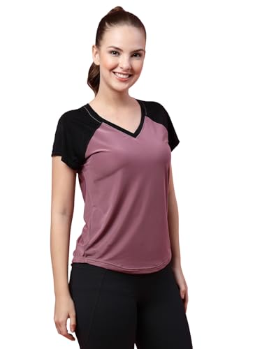 Image of UZARUS Women's V-Neck Regular Fit Gym T-Shirt | Soft Lightweight & Stretchable Fabric | Activewear Top for Workout Yoga Running Exercise Casual Wear