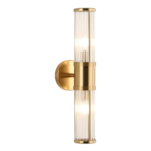 ECOBRT Modern Brushed Brass Vanity Light Fixture - Dual Glass Rods Wall Sconce for Bathroom, Double Light Socket E12 Candelabra Base, Mirror Vanity Lighting (Bulbs Not Included) by ECOBRT - Image 8