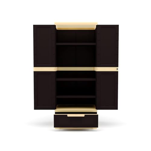 Image of Nilkamal Freedom FMDR1BE Plastic Storage Wardrobe with 1 Bottom Drawer and Clothes Organizer |3-Year Warranty|Almirah for Home, Living Room, Bed Room|Adult & Kids|Weather Brown /Biscuit