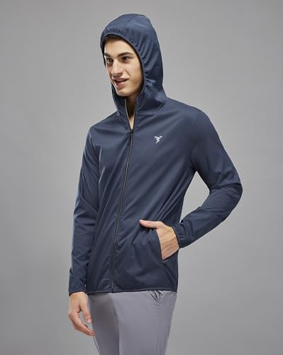 Image of TECHNOSPORT Men's Regular Fit Jacket with Zip Pockets, TS FLEXI Lightweight Windproof Quick Dry Full Sleeve Jacket for Gym Running and Travel
