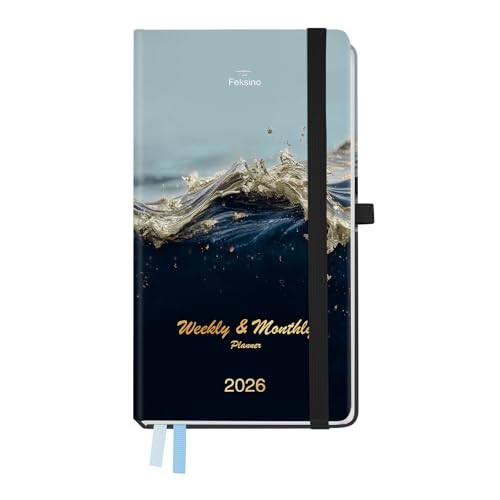 FEKSINO Kalender 2026 Klein Wochenplaner 18 x 9,8 cm,12-Monate Taschenkalender Jan.2026-Dez.2026, Buchkalender 1 Woche 2 Seite mit Innentasche