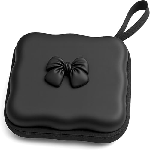 Image of Cute Earbud Case Black Bow Storage Case | Portable Protective Organizer for Earphones, AirPods, Charger, Credit Cards, Cosmetics,Earbud, Earpieces, SD Memory Card, & Small Accessories