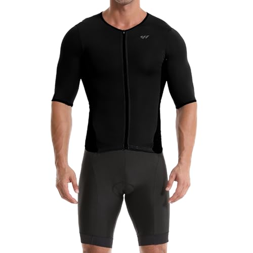 Wulibike Men's Trisuit Short Sleeve Triathlon Suit,Breathable and Quick Drying Mens Triathlon Tri Suit，Cycling Suit Mens Black L