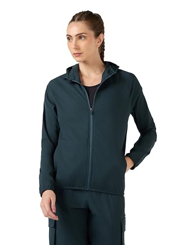 Image of TECHNOSPORT Women's Solid Slim Fit Hooded Jacket with TECHNOWARM+ | Full Zip Polyester Winter Jacket for Sports, Gym, Travel & Casual Wear | Long Sleeve Hooded Activewear with Moisture-Wicking Fabric