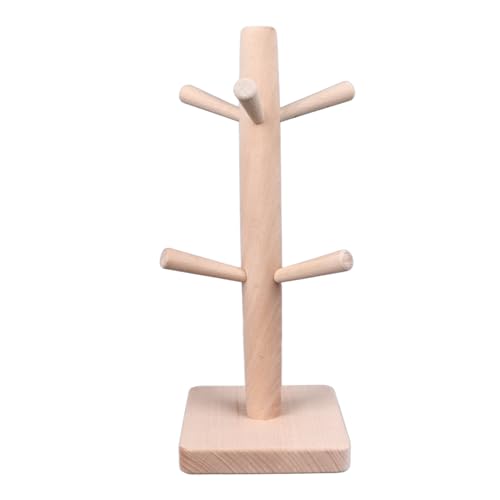 YIZISECCE Soporte para tazas de madera de árbol con 6 ganchos, base pesada, antideslizante, estante para tazas de café para encimera de cocina