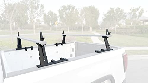 Image of MaxxHaul Universal Aluminum Truck Ladder Lumber Pipe Contractor Rack - 500 lb Capacity 17 inch Mid Height with Mounting Clamps No-Drill Installation for Pickup Trucks - Crossbar Sold Separately
