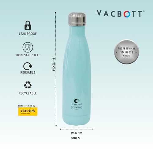 Image of Clay Craft VACBOTT Stark Double Walled 18 Hours Hot and 24 Hours Cold Water Flask Bottle-500ML, 2-Piece(Sky Blue) Leak Proof|Easy to Carry|Gym Bottle|Home|Kitchen|Hiking|Travel Bottle|BIS Certified