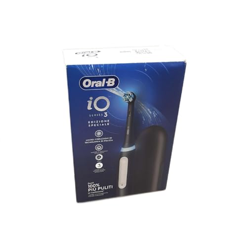 Oral-B Cepillo de dientes eléctrico recargable iO 3 negro con 1 cabezal de repuesto, 1 funda de viaje + 1 pasta de dientes Oral-B Advanced Prevención Tártaro, nueva versión